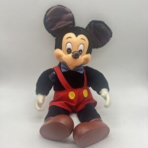 Disney Applause Rubber Face Mickey Mouse Doll Blue Bow Tie Red Shorts Suspenders
